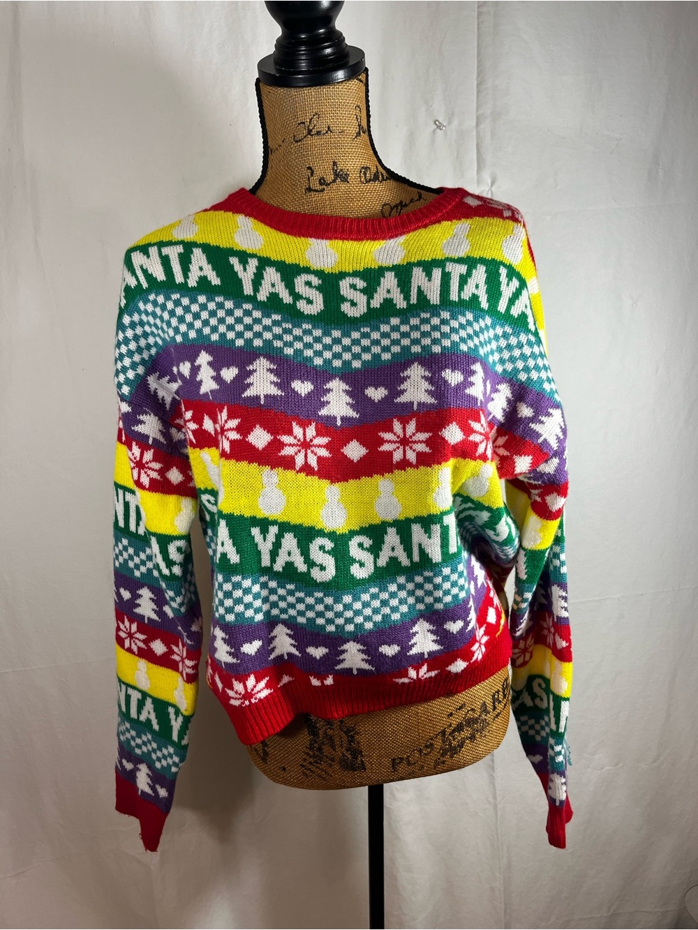 YAS SANTA Rainbow Ugly Christmas Sweater Knit Top L unisex
